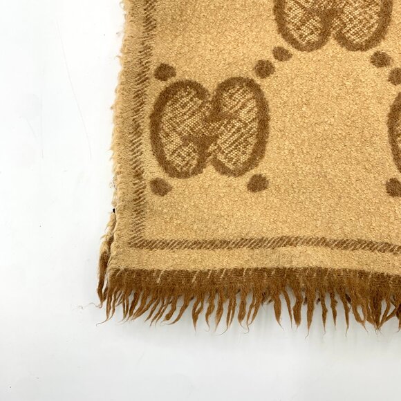 X15022 Gucci Brown Logo Jacquard Wool Fringe Scarf - Picture 3 of 9
